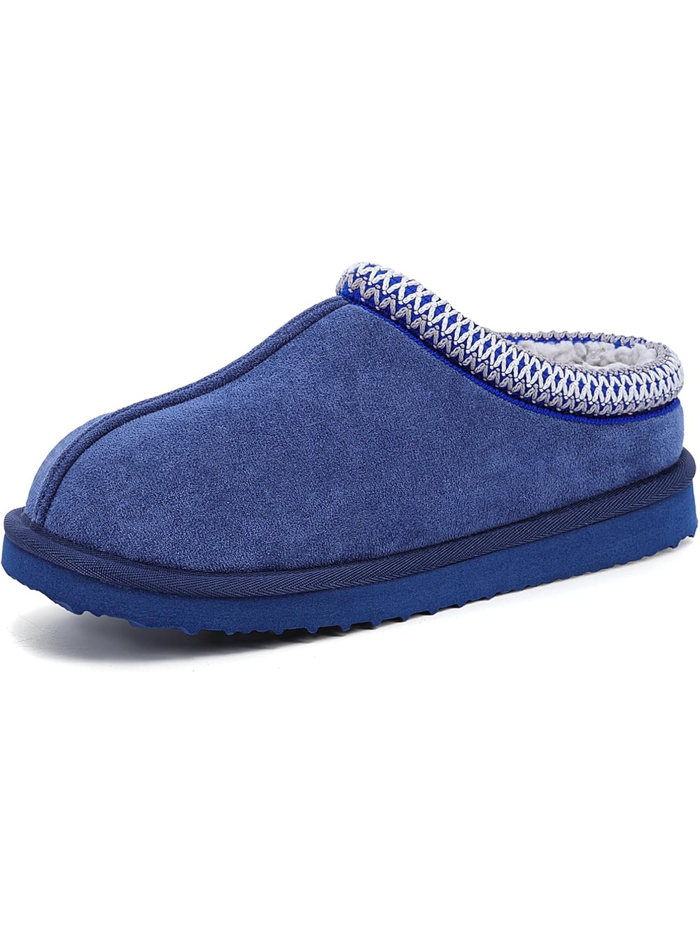 Women's Blue Closed Toe Non Slip Classic Fuzzy Mule Clogs Ankle Slipper